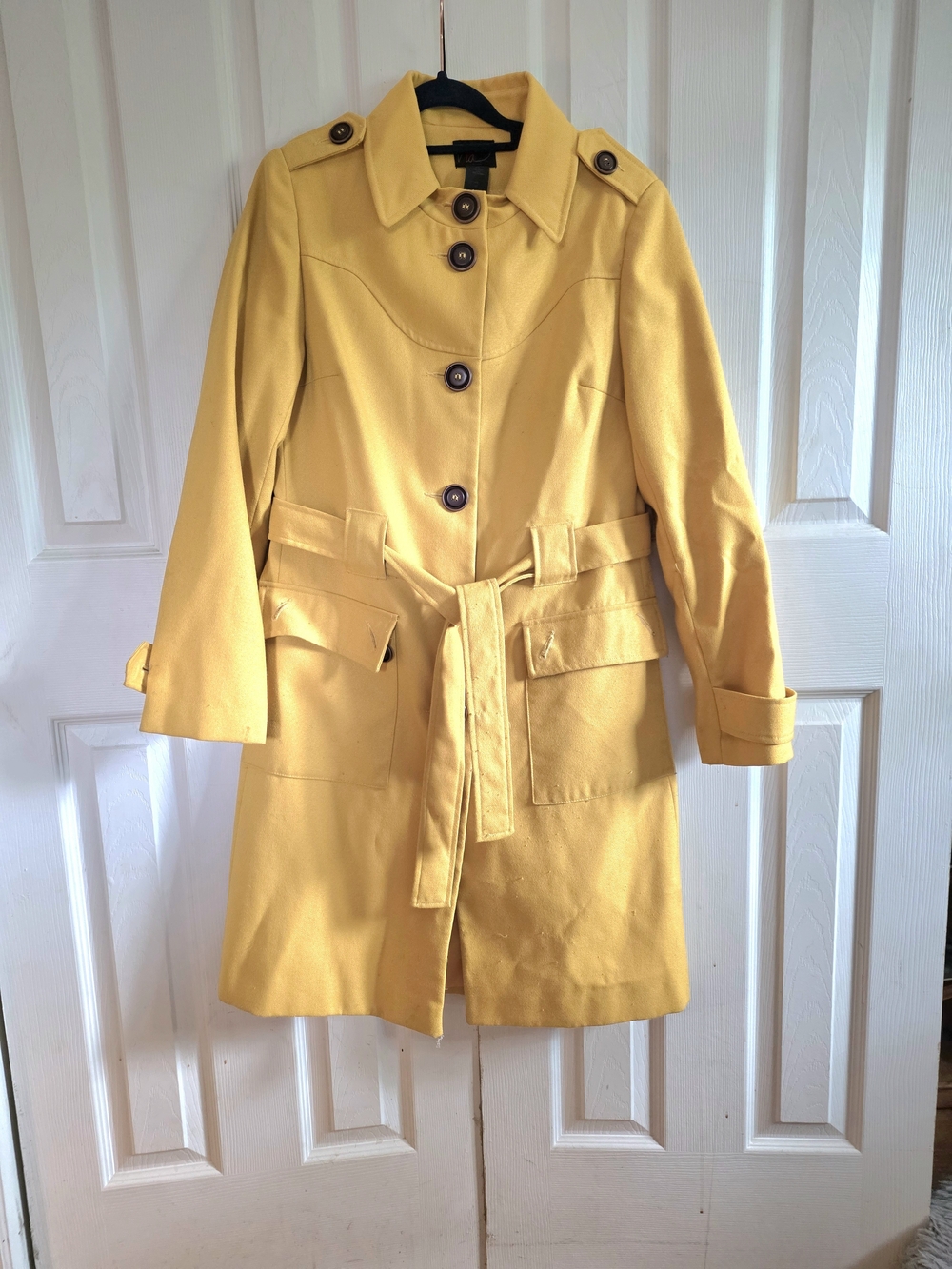 Via Bright Yellow Belted Trench Coat with Button Front